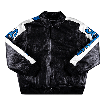 Pre-owned Supreme X Smurfs Leather Varsity Jacket 'black'
