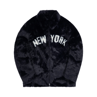 Pre-owned Kith For Major League Baseball New York Yankees Faux Fur Coaches Jacket 'navy' In Blue