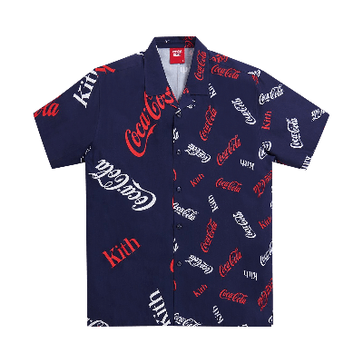 Pre-owned Kith X Coca-cola Printed Camp Collar Shirt 'navy' In Blue