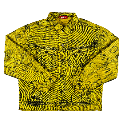 Pre-owned Supreme Black Ark Denim Trucker Jacket 'fluorescent Yellow'