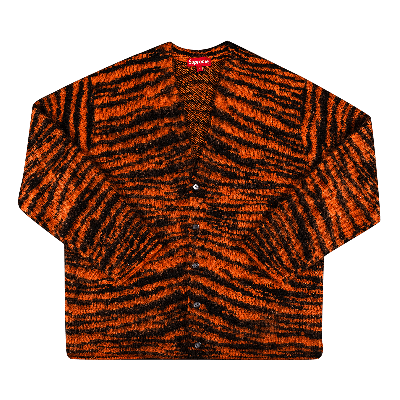 Pre-owned Supreme Brushed Mohair Cardigan 'tiger Stripe' In Orange
