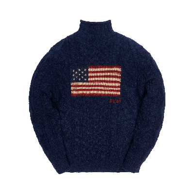 Pre-owned Kith X Polo Ralph Lauren Marled Flag Roll Neck Crewneck 'navy Melange' In Blue
