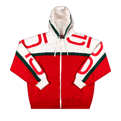 Pre-owned Supreme Kids'  Big Logo Paneled Zip Up Hooded Sweatshirt 'red'