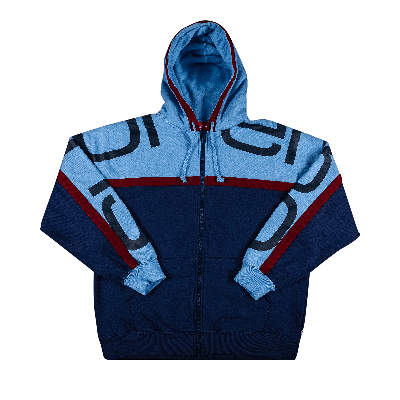 Pre-owned Supreme Big Logo Paneled Zip Up Hooded Sweatshirt 'navy' In Blue