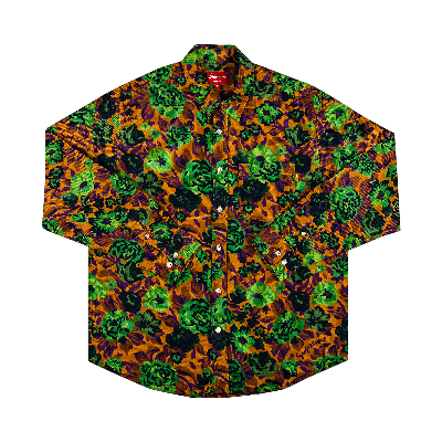 Pre-owned Supreme Digi Floral Corduroy Shirt 'gold' In Multi-color
