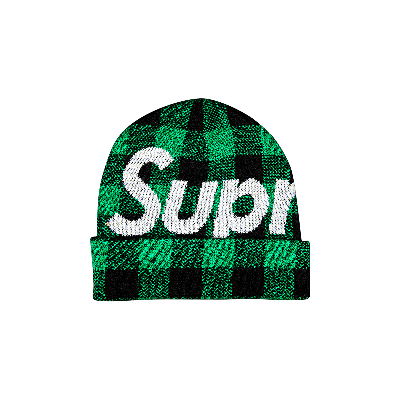 Pre-owned Supreme Big Logo Beanie 'green Plaid'