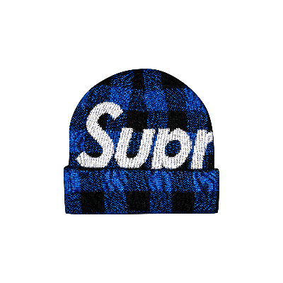Pre-owned Supreme Big Logo Beanie 'blue Plaid'