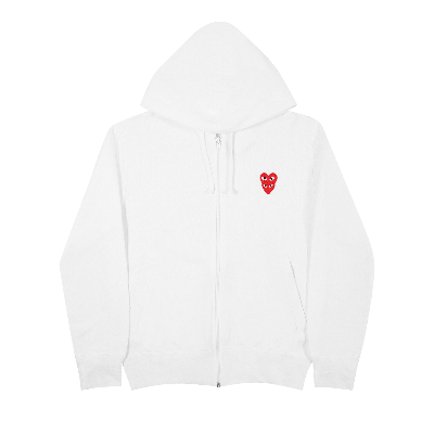 Pre-owned Comme Des Garçons Play Heart Logo Zip Up Hooded Sweatshirt 'white'