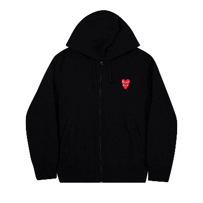 Pre-owned Comme Des Garçons Play Heart Logo Zip Up Hooded Sweatshirt 'black'