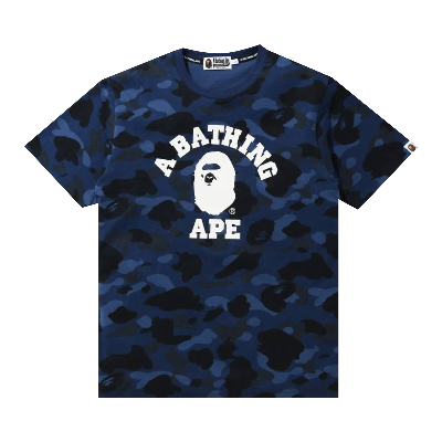 Pre-owned Bape Color Camo College Tee 'navy' In Blue