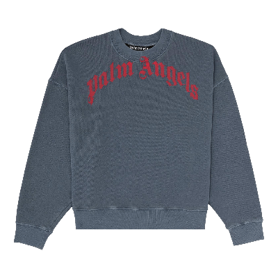 Pre-owned Palm Angels Vintage Wash Curved Logo Crew 'navy' In Blue