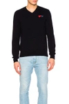 Comme Des Garçons Play V Neck Double Emblem Sweater In Blue