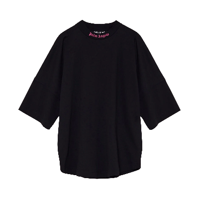 Pre-owned Palm Angels Doubled Logo Over Tee 'black/fuchsia'