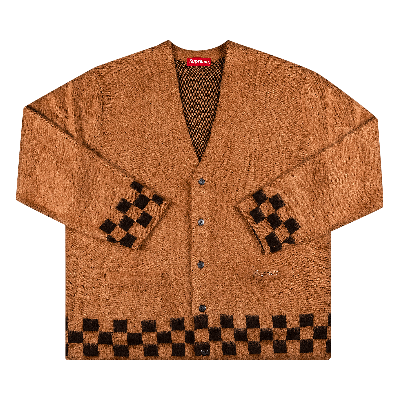 Pre-owned Supreme Brushed Checkerboard Cardigan 'camel' In Tan