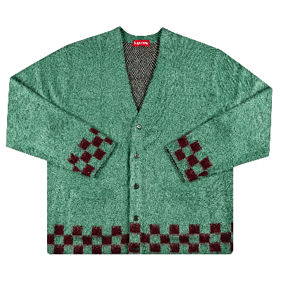 Pre-owned Supreme Brushed Checkerboard Cardigan 'mint' In Green