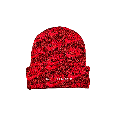 Pre-owned Supreme X Nike Jacquard Logos Beanie 'red'