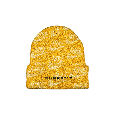 Pre-owned Supreme X Nike Jacquard Logos Beanie 'pale Yellow'