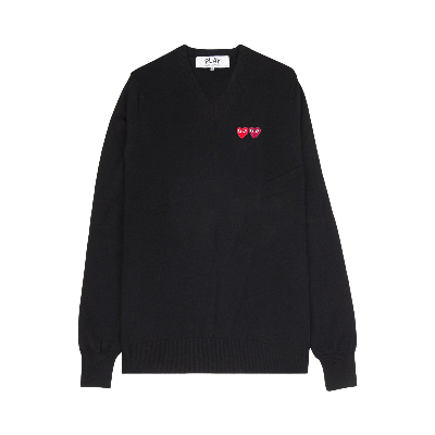 Pre-owned Comme Des Garçons Play Double Heart V-neck Sweater 'black'