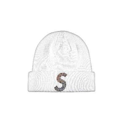 Pre-owned Supreme X New Era X Swarovski S Logo Beanie 'white'