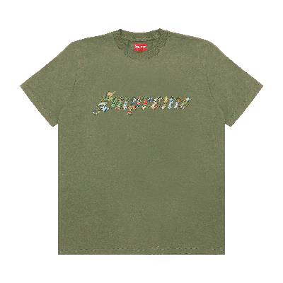 Pre-owned Supreme Floral Appliqué Short-sleeve Top 'olive' In Green