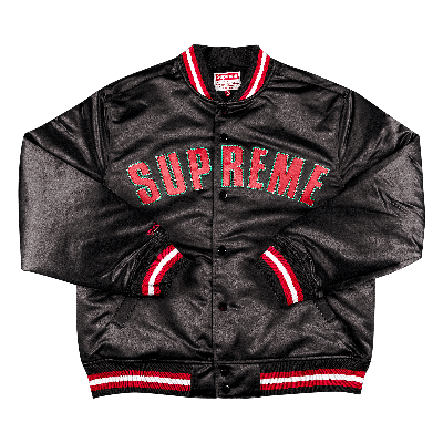 Pre-owned Supreme X Mitchell And Ness Satin Varsity Jacket 'black'