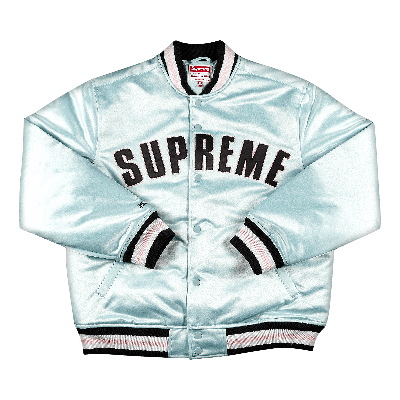 Pre-owned Supreme X Mitchell And Ness Satin Varsity Jacket 'light Blue'