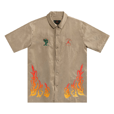 Pre-owned Cactus Jack By Travis Scott X Jordan Button Down Shirt 'khaki/university Red' In Tan