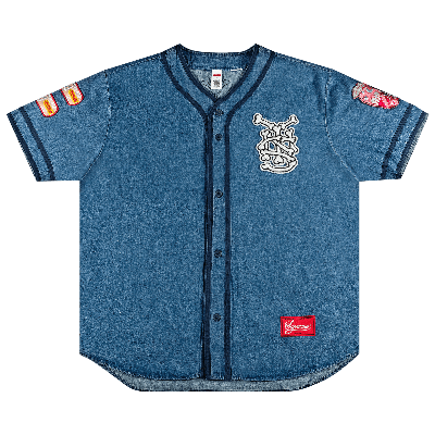 Pre-owned Supreme Patches Denim Baseball Jersey 'denim' In Blue