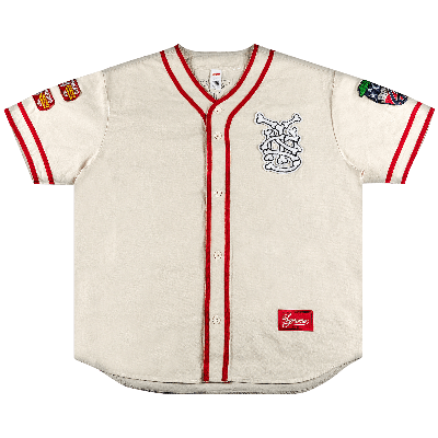 Pre-owned Supreme Kids'  Patches Denim Baseball Jersey 'natural' In Tan