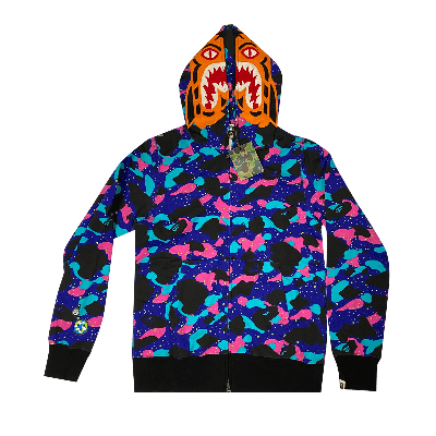 Pre-owned Bape X Kid Cudi Tiger Full Zip Hoodie 'navy' In Multi-color