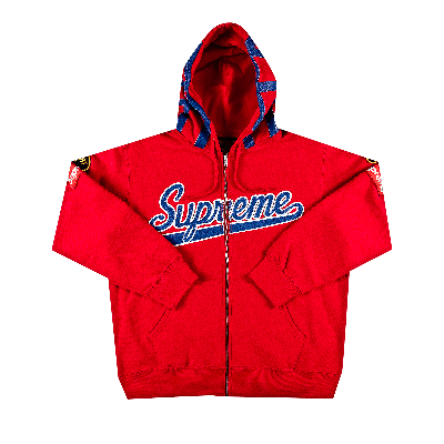 Pre-owned Supreme X Vanson Leathers Spider Web Zip Up Hooded Sweatshirt 'red'