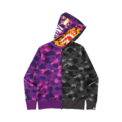 Pre-owned Bape Color Camo Tiger Shark Half Full Zip Hoodie 'purple' In Multi-color