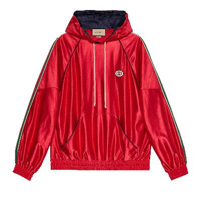 Pre-owned Gucci Shiny Jersey Hooded Sweatshirt With Web 'red'