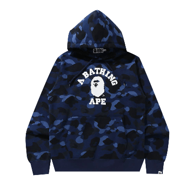 Pre-owned Bape Online Exclusive Color Camo College Pullover Hoodie 'navy' In Blue