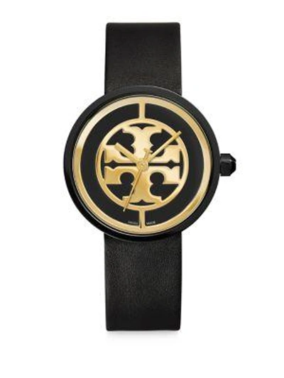 Tory Burch Reva Goldtone Stainless Steel & Leather Strap Watch/black