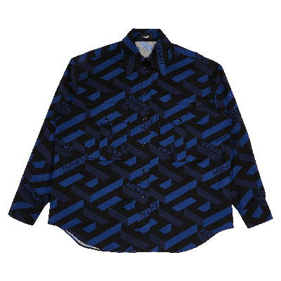 Pre-owned Versace Informal Monogram Shirt 'navy/black' In Blue