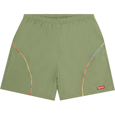 Pre-owned Supreme Gradient Piping Water Short 'olive' In Green