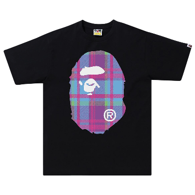 Pre-owned Bape Check Big Ape Head Tee 'black/purple'