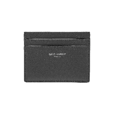 Pre-owned Saint Laurent Full Grain Leather Credit Card Case 'black'