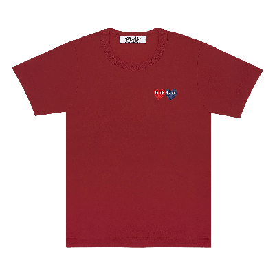Pre-owned Comme Des Garçons Play Double Hearts T-shirt 'burgundy' In Red