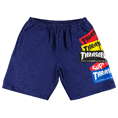 Pre-owned Supreme Kids'  X Thrasher Multi Logo Sweatshort 'washed Navy' In Blue
