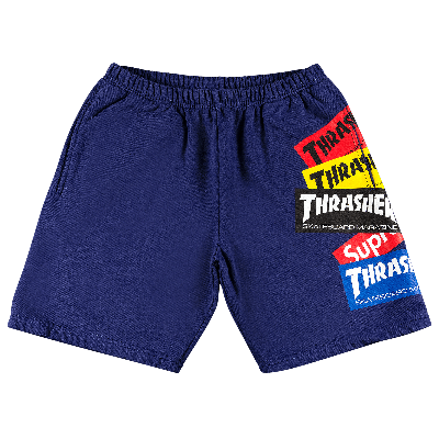 Pre-owned Supreme X Thrasher Multi Logo Sweatshort 'washed Navy' In Blue