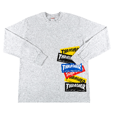 Pre-owned Supreme X Thrasher Multi Logo Long-sleeve Tee 'ash Grey'