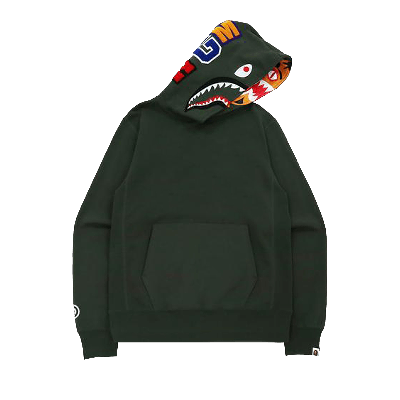Pre-owned Bape Shark X Tiger Pullover Hoodie 'olive Drab' In Green