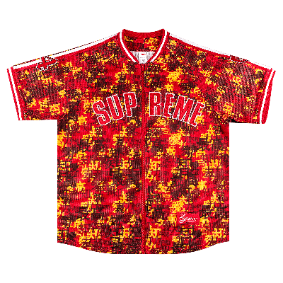 Pre-owned Supreme Kanji Camo Zip Up Baseball Jersey 'red'
