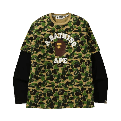 Pre-owned Bape Abc Camo College Layered Long-sleeve Tee 'green'