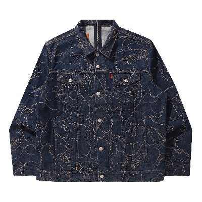 Pre-owned Bape X Levi's Camo Trucker Jacket 'navy/indigo' In Blue