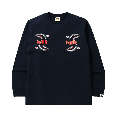 Pre-owned Bape Shark Ponr Long-sleeve Tee 'navy' In Blue