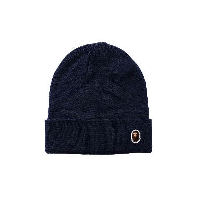 Pre-owned Bape Ape Head One Point Knit Cap 'navy' In Blue
