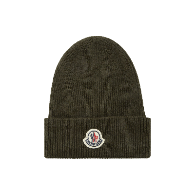 Pre-owned Moncler Logo Beanie 'olive' In Green
